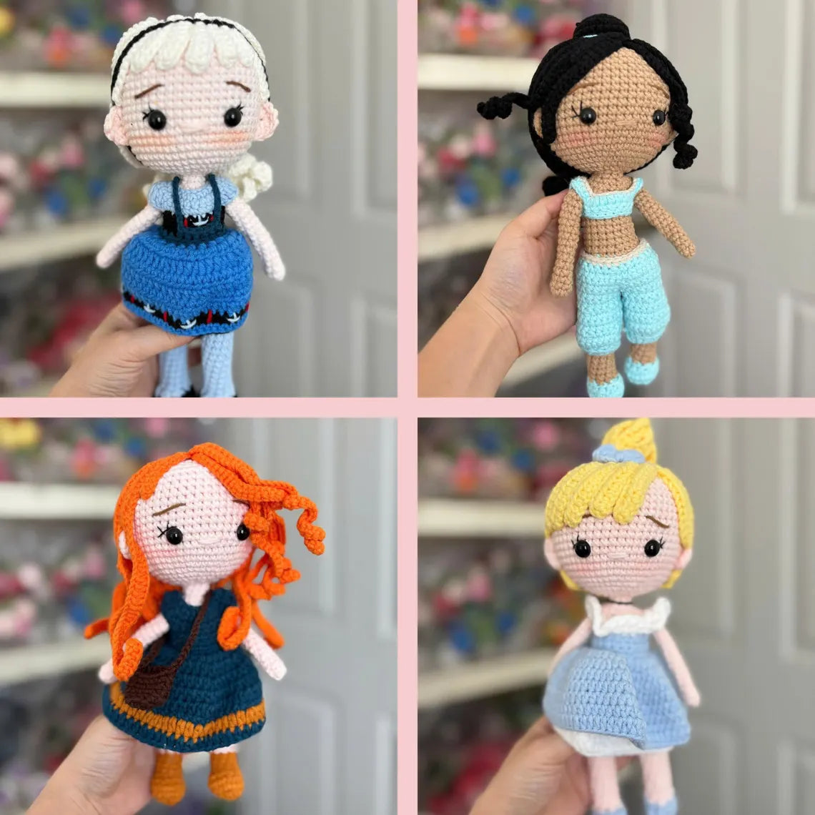 Complete Set of 20 Handmade Crochet Dolls – Princesses & Characters Inspired by Disney