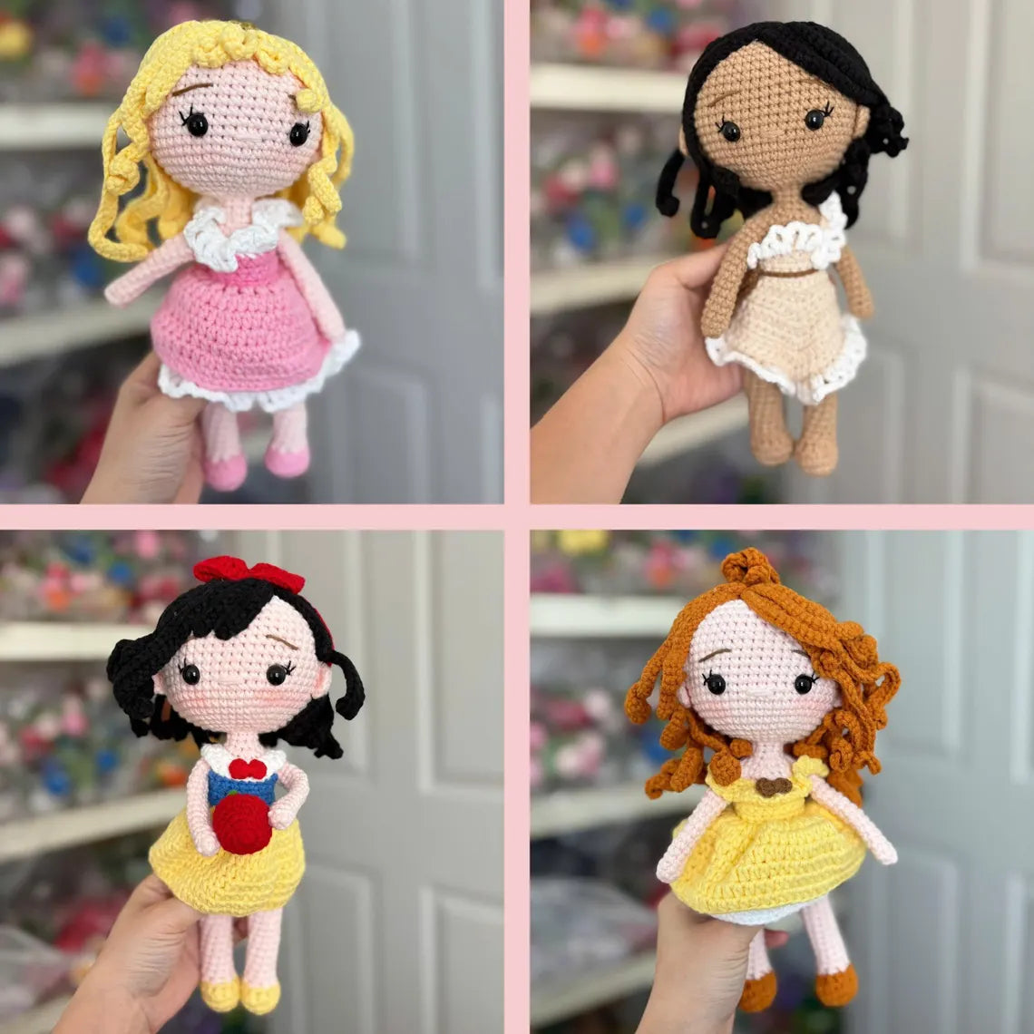 Complete Set of 20 Handmade Crochet Dolls – Princesses & Characters Inspired by Disney