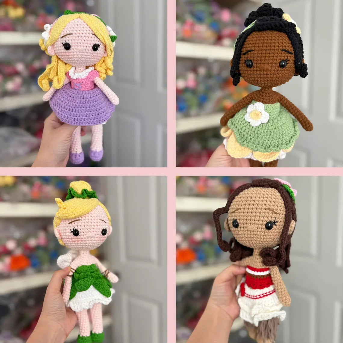 Complete Set of 20 Handmade Crochet Dolls – Princesses & Characters Inspired by Disney