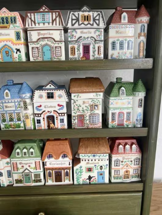 Lenox Spice Village Complete Set of 24 Spice Jars & Rack - Charming Collectible Houses 1989 Kitchen Decor