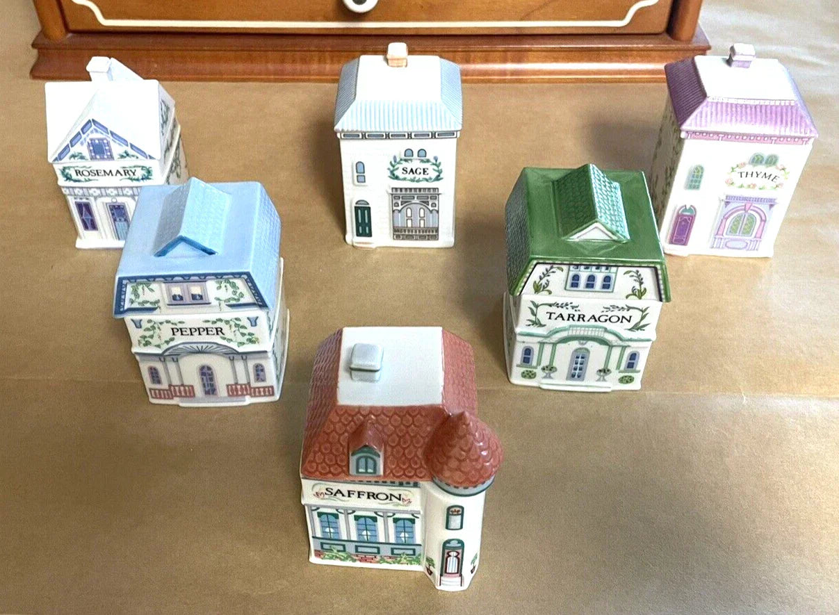 Vintage Porcelain Lenox Complete Spice Village & Rack,24 Spice CottagesVGC, 1989