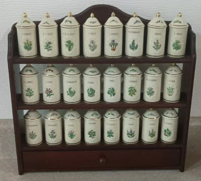 VTG 1992 Lenox Spice Garden 24Jar Complete Set W/ Original Cherry Wood Wall Rack