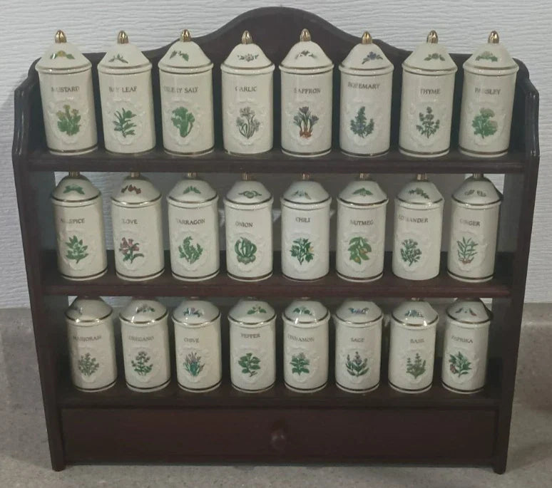 VTG 1992 Lenox Spice Garden 24Jar Complete Set W/ Original Cherry Wood Wall Rack